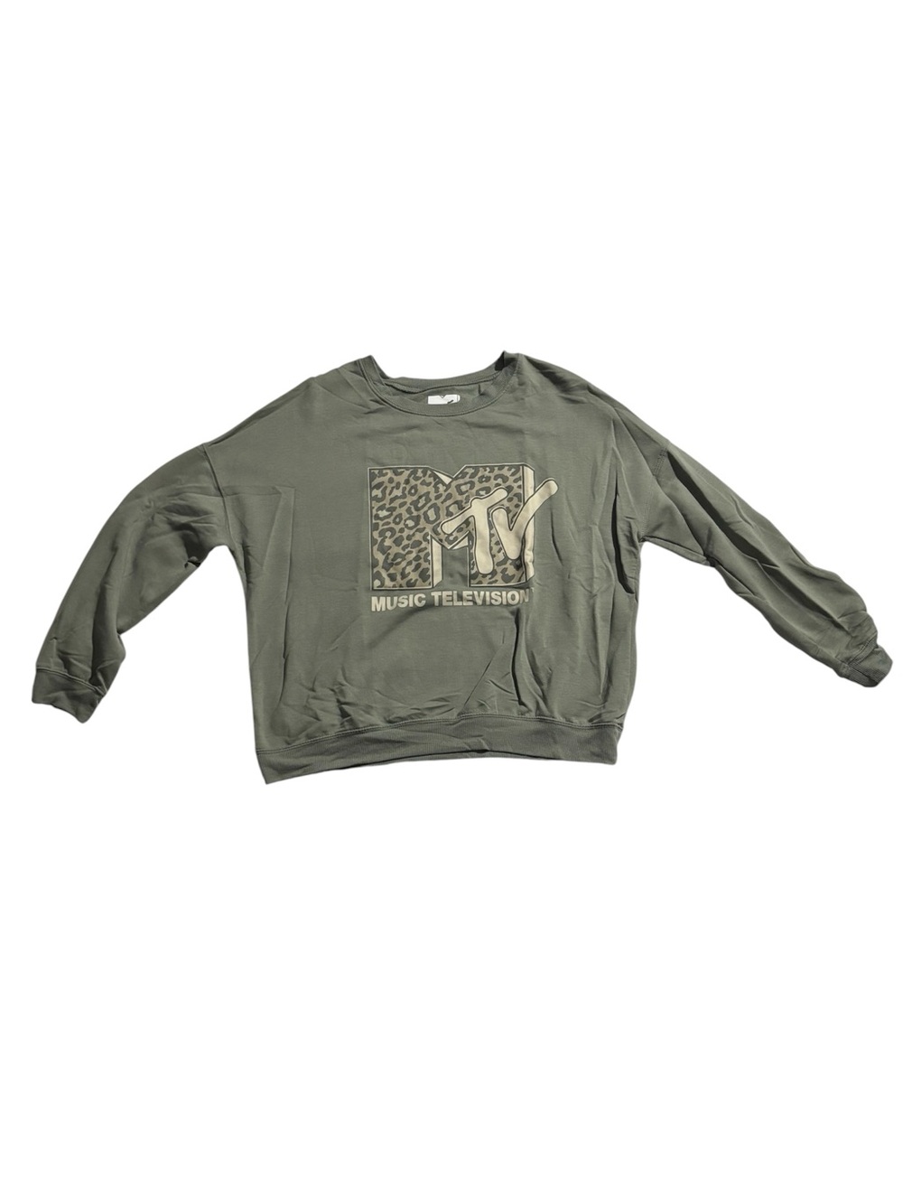 MTV Olive Green Crewneck Sweatshirt with Leopard Logo